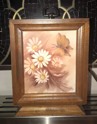 Vintage Lyn Moser Boho Chic Floral Butterfly Wooden Shadow Box Light Lamp 6.5” • $24.99