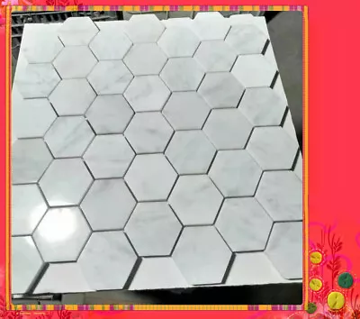 Carrara Marble White Hexagon Tile Mosaic • $17