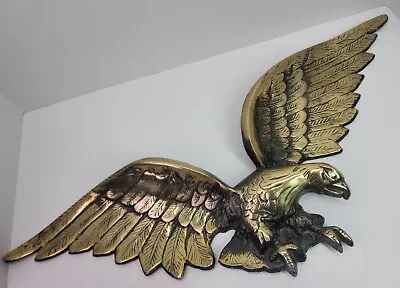 VTG Brass Metal Eagle Wall Hanging Decor 25  Wingspan Patriotic USA Man Cave • $49.99