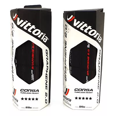 1 Or 2  Vittoria Corsa G 2.0 TLR Clincher Tubeless Ready Bike Tire 700x25C Black • $64.90