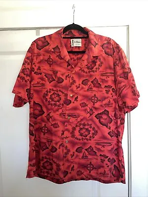 Ui Maikai Aloha Hawaiian Men's Large Shirt Red With Hawaii Islands Print VTG • $23.99