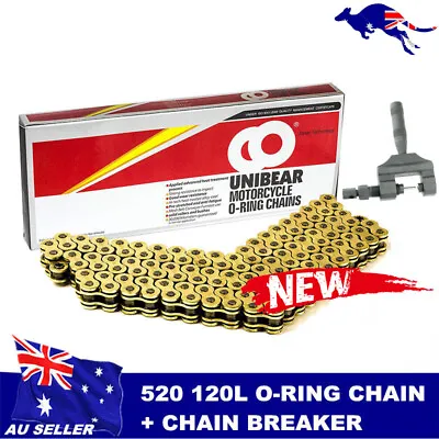 $53.95 • Buy O-Ring Motorcycle Dirt Bike MX Chain 520 Pitch 120 Links - Gold + Chain Breaker