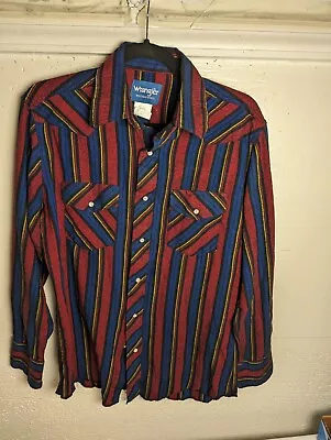 Vintage Wrangler Western Striped Pearl Snap Men's M Shirt • $19.99