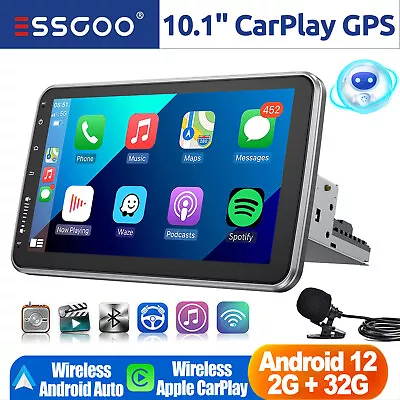 Carplay  Single 1 DIN Rotatable 10.1'' Android 12 Touch Screen Car Stereo GPS FM • $137.58