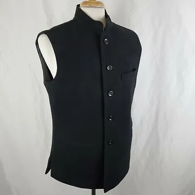 Vintage Harman'z Indian Nehru Modi Jacket Sleeveless Large 42 Black Wool Button • $79.99