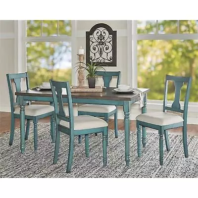 New Elegant Rustic 5-PC Willow Farmhouse Distressed Teal Blue Dining Kitchen Set • $599.96