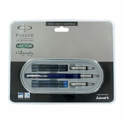 £17.75 • Buy Parker Vector Calligraphy Standard CT Fountain Pen Blue Body Free Ink Cartridge