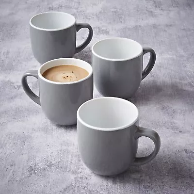 Set Of 4 Grey Gloss Effect Tea Coffee Mugs Cups Kitchenware Hot Drink 350ml • £13.50