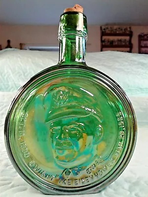  Vintage WHEATON Green Carnival Glass Bottle 1st Edition  Dwight Ike Eisenhower  • $27.99