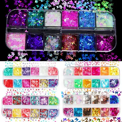Nail Glitter Sequins Holographic Laser Butterfly Heart Flakes Nail Art 3D Decor▽ • $3.98