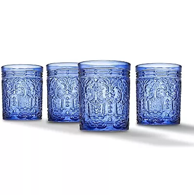 Whiskey Glasses Set Of 4 Barware Vintage Tumblers Drinking Old Fashioned Blue • $39.99