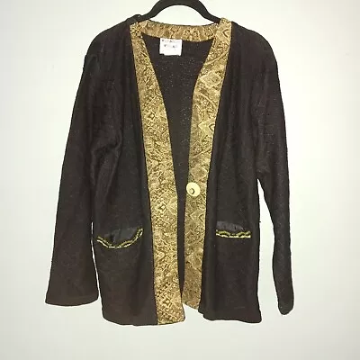 Veranda Wear Cardigan Sweater Handwoven Guatemala M/L Black Gold • $27.01