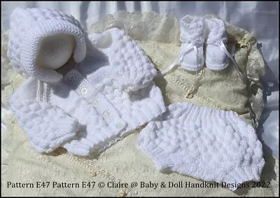 Baby / Reborn Doll Knitting Pattern E47 Bubble Pattern Set 16-22  Doll/0-3m Baby • £3.99