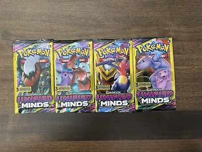 Pokemon Sun & Moon Unified Minds 3 Card Booster Pack - COMPLETE ART SET 4 Packs • $10.99