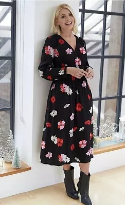 Marks And Spencer Holly Willoughby Floral V-neck Midi Tea Dress Size 8 Reg Bnwt • £26.99