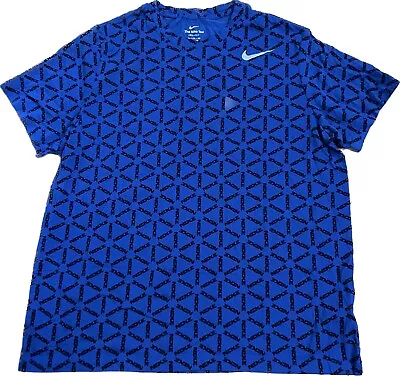 Nike T-Shirt Men Large Blue Short Sleeve Monogram Print Workout DJ5250-480 EUC • $25