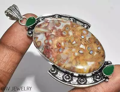 Morrocan Seam Agate & Green Onyx 2.9  Pendant 925 Silver Plated U507-C151 • $6.49