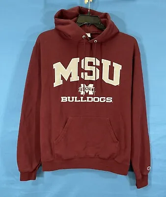 CHAMPION Mississippi State University MSU Bulldogs MAROON Pullover HOODIE Sz M • $14.40