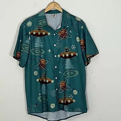 Cat UFO Flying Saucer Shirt Men's Sz Medium Hawalili Retro • $20