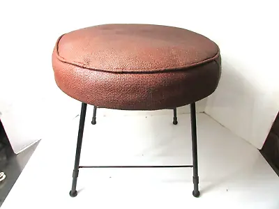 Vintage Retro Brown Round Short Furniture Footstool Upholstery Living Decor • $78.88