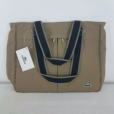 Vintage LACOSTE Vertical Side TOTE Casual 19 Beige Computer Bag NEW • $150