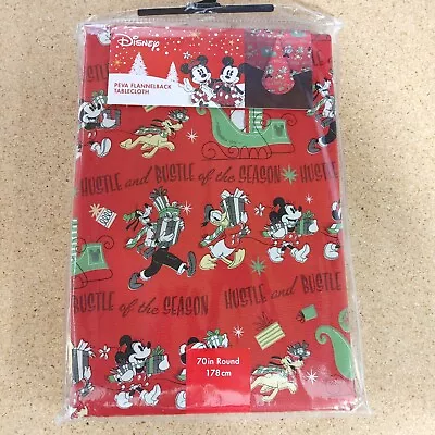 Disney Mickey & Friends Christmas Red Peva Tablecloth 70  Round Vinyl • $20.18