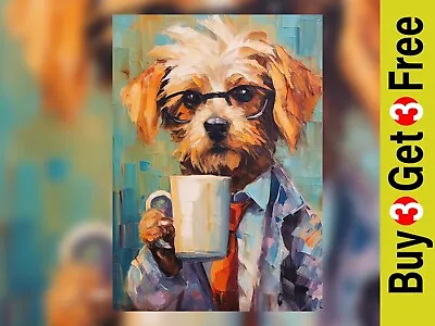 Quirky Dog With Glasses Oil Painting Print - Charming Art Decor 5  X 7  • £4.99