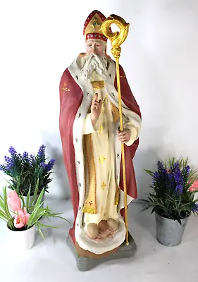 Antique XL RARE Ceramic SAint NICHOLAS Children Bishop Religious Church Statue • $1295