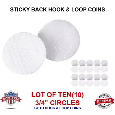 Coins | Circles | Dots | Sticky Back Hook & Loop | 3/4” | White | Lot Of 10 • $11.99