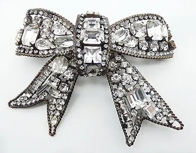 LAWRENCE LARRY VRBA Vintage Huge Clear Rhinestones Bow Ribbon Brooch Pin Costume • $1250