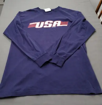 VTG Early 2000s Adidas USA Olympics Long Sleeve T Shirt Large Navy Bx-9 • $18.67