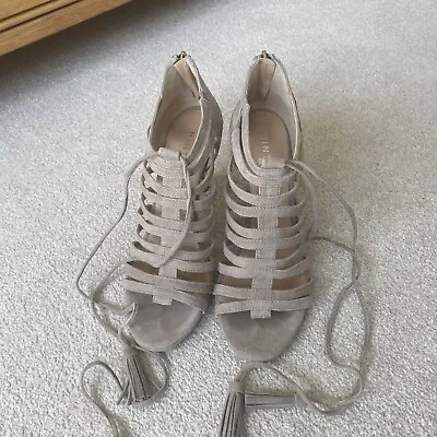 Mint Velvet Beige Suede Cage Sandals - Size 38 • £35