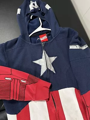 Captain America Mad Engine Marvel Mask Hoodie Full Zip Up Mens L Red White Blue • $19.98