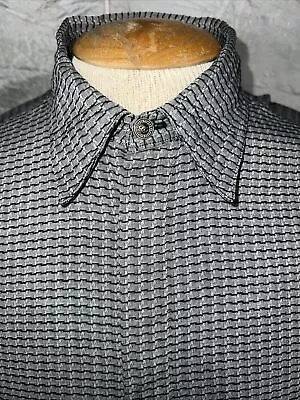 VTG 90s Gianni Versace Versus Gray & Black Jacquard Plaid Dress Shirt Small IT46 • $85