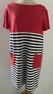Boutique By Jaeger Breton Stripe Dress Red Panel & Pockets Size L • £15