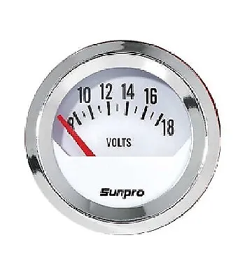 Sunpro 2  Voltmeter 0-18 V White Chrome Bezel New CP8205 Authorized Distributor • $14.99