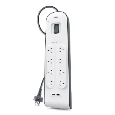 Belkin 8 Way Outlet Surge Protector 2M Power Board 2.4A W 2 USB Ports Charger • $39