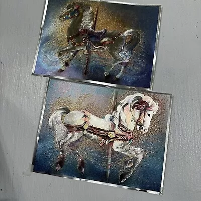 Vintage 1990 Dufex Foil Prints Carousel Horses 82551 Lot Of 2 • $18