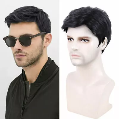 Handsome Mens Black Short Hair Wig Straight Full Hair Natural Cosplay Party Wigs • £15.29