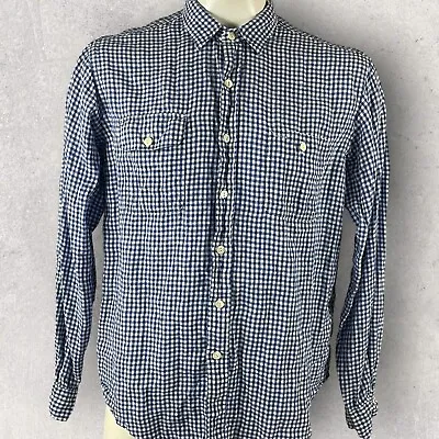 Vintage Polo Ralph Lauren Shirt Men XL 100% Linen Blue Check Button Up Work T286 • $28.95