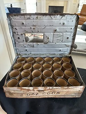 Vintage Metal Egg Carrier Crate For 2 Dozen Eggs W/ Carboard Inserts • $45