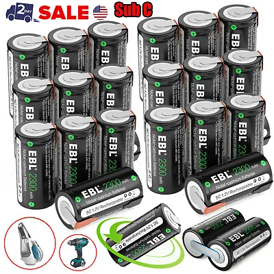 EBL Sub C SC Size NiCd Rechargeable Battery 1.2V 2300mAh Cell Tap Batteries Lot • $10.99