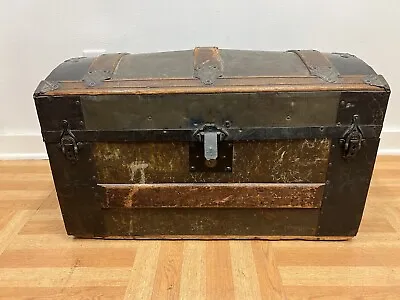 Vintage STEAMER TRUNK Storage Chest Camelback Humpback Antique Victorian Brown • $89.99