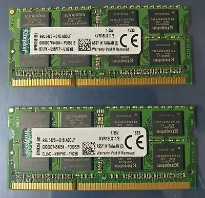 Kingston 16GB 2X8GB DDR3 2RX8 1600MHz PC3L-12800S 204pin Laptop Memory RAM • £24.99