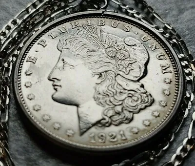 Nicer 1921 Morgan Silver Dollar .925 Pendant On A 28  .925 Italy Silver Chain • $150.22