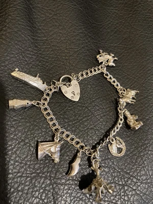 £15 • Buy Vintage Silver Chalm Bracelet 9 Charms, Some Marked “Silver”. Heart. 31g Aprox.