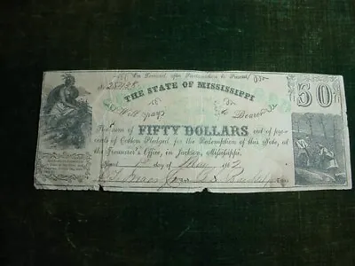 State Of Mississippi Obsolete Currency $50 1862 Cotton Pickers • $75