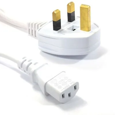 White IEC Mains Power Lead Cord - UK Plug 10A C13 Cable For Electrical Items 1m • £4.99