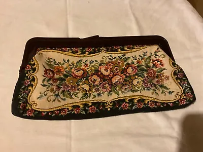 Floral Tapestry Clutch Purse Bakelite TrimTraditional Rose Romantic 11.5  X 6.5  • $9.99