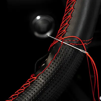 Car Steering Wheel Cover With Needles Thread Black Red Genuine Leather Sport DIY • $9.89